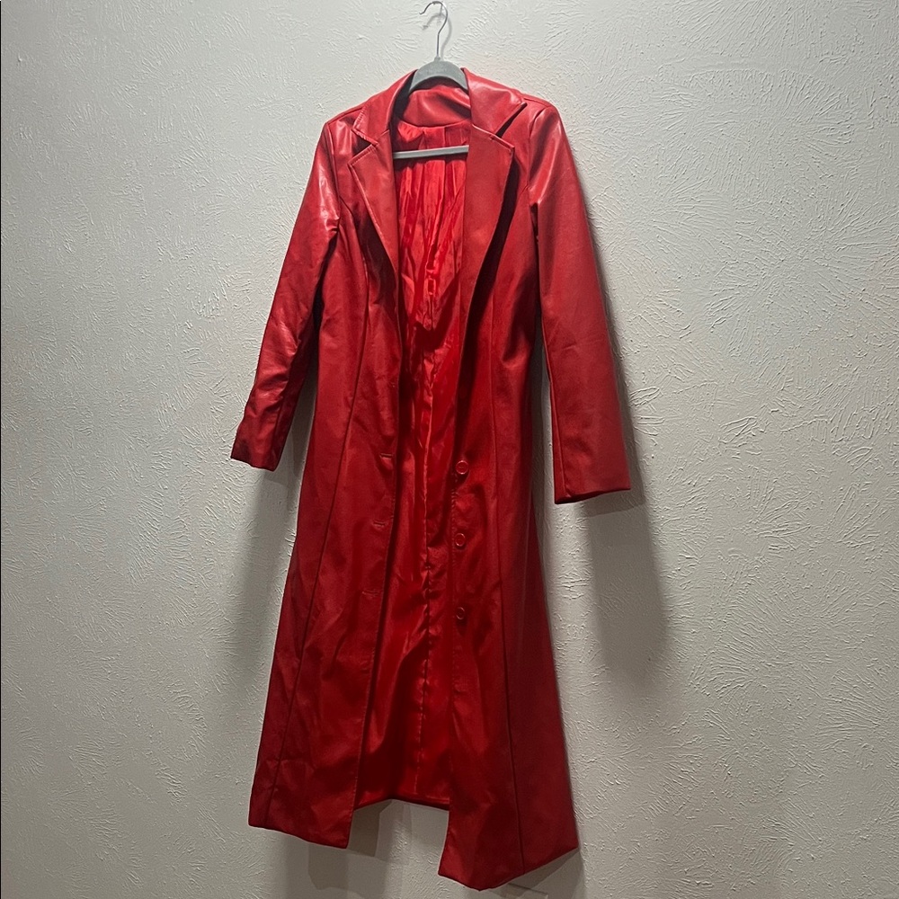 Faux Leather Red Women's Coat